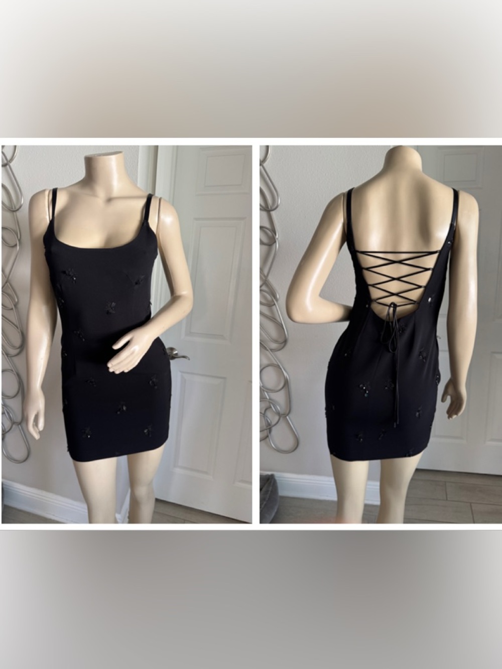 cinq a sept 5a7 Black Lace-Up Back Embellished Mini Dress
